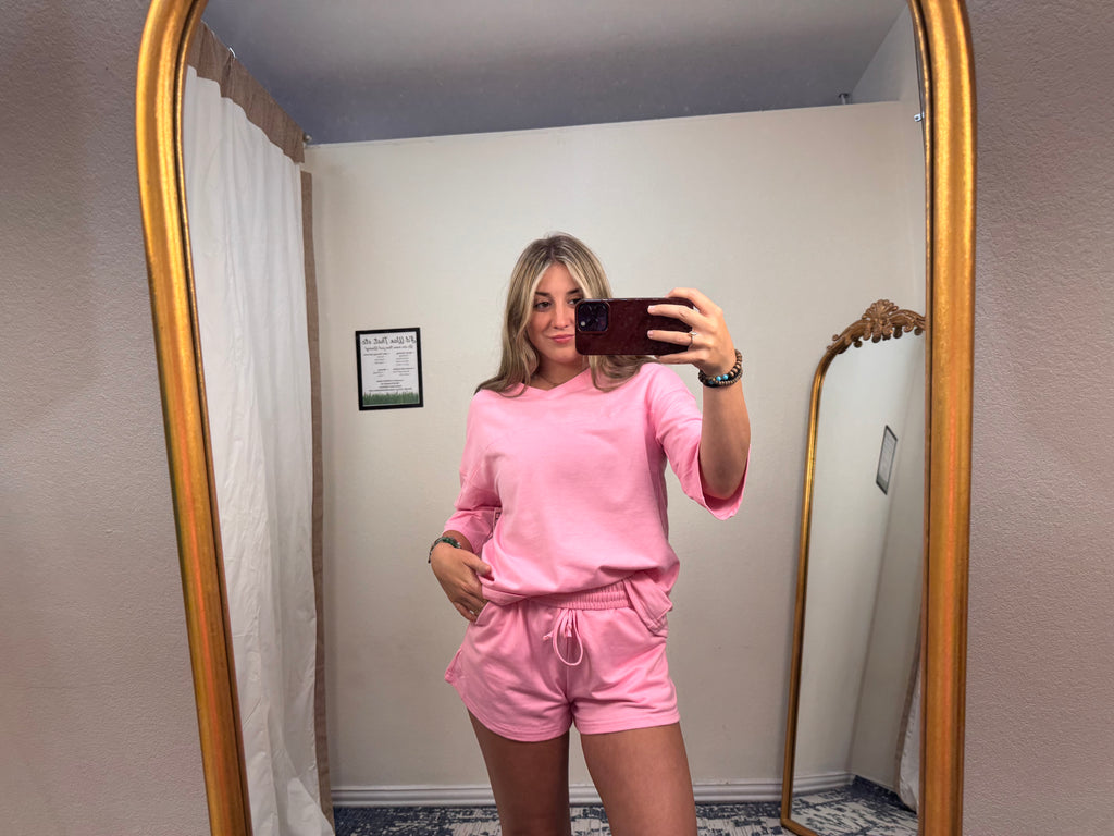 Solid Loose V neck Short set