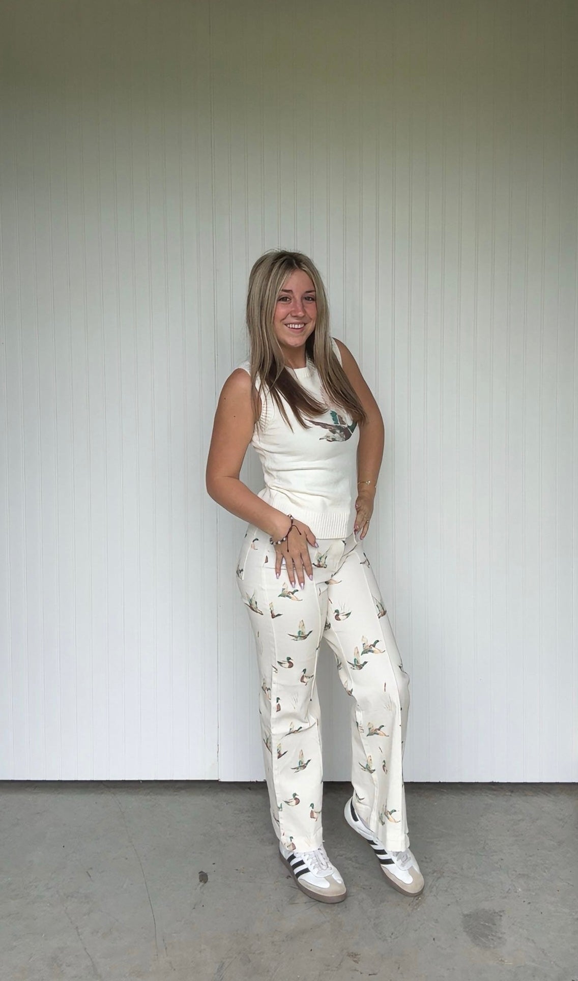Mallard Printed Stretch Denim Wide Leg Jeans