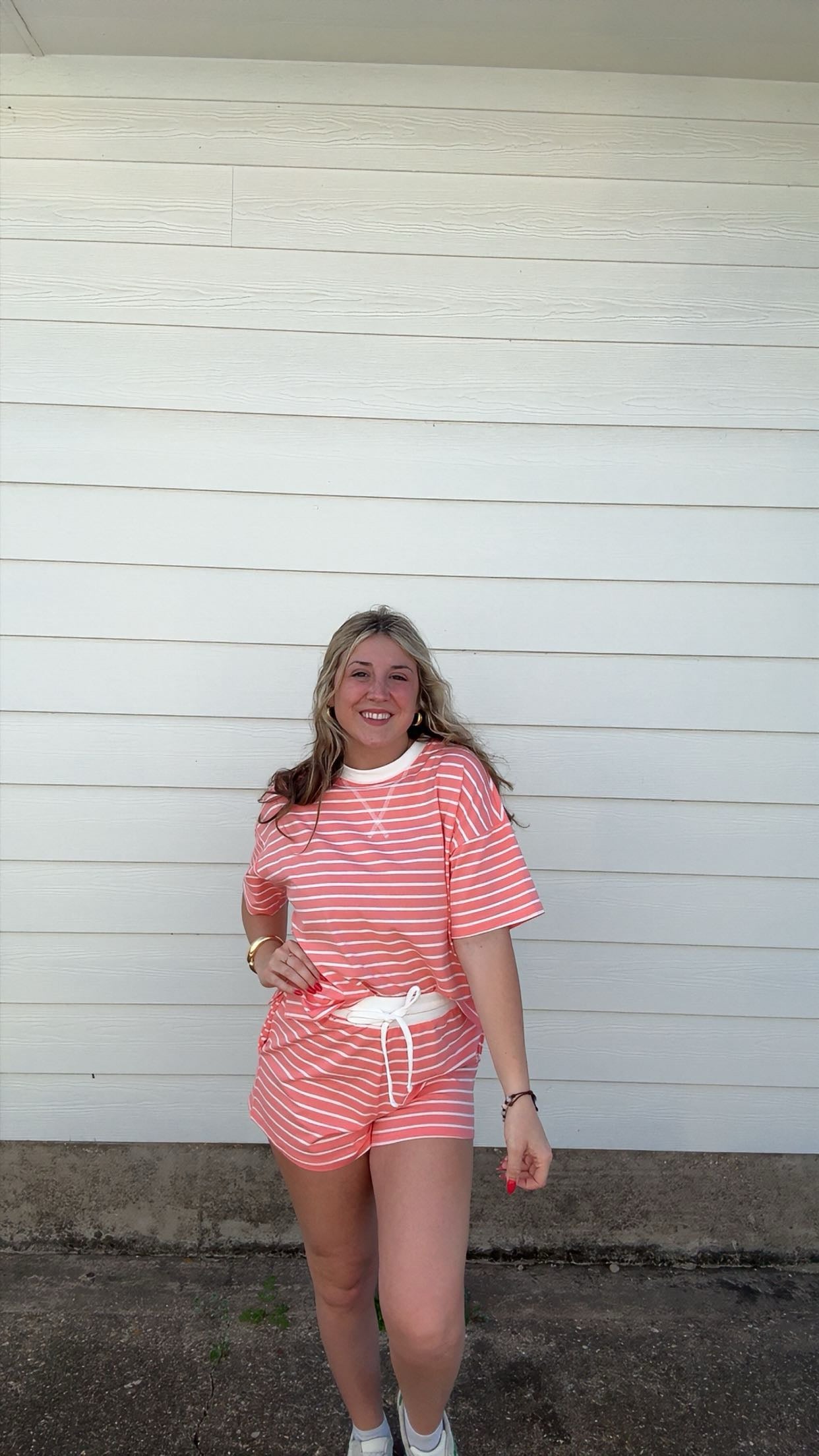 Striped Round Neck Short Set