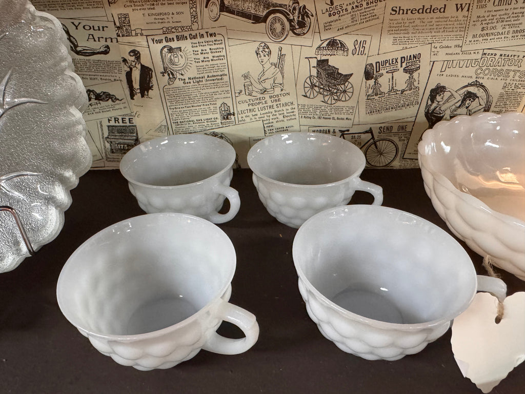 1940 Anchor Hocking Bubble Milk Glass Cups (4)