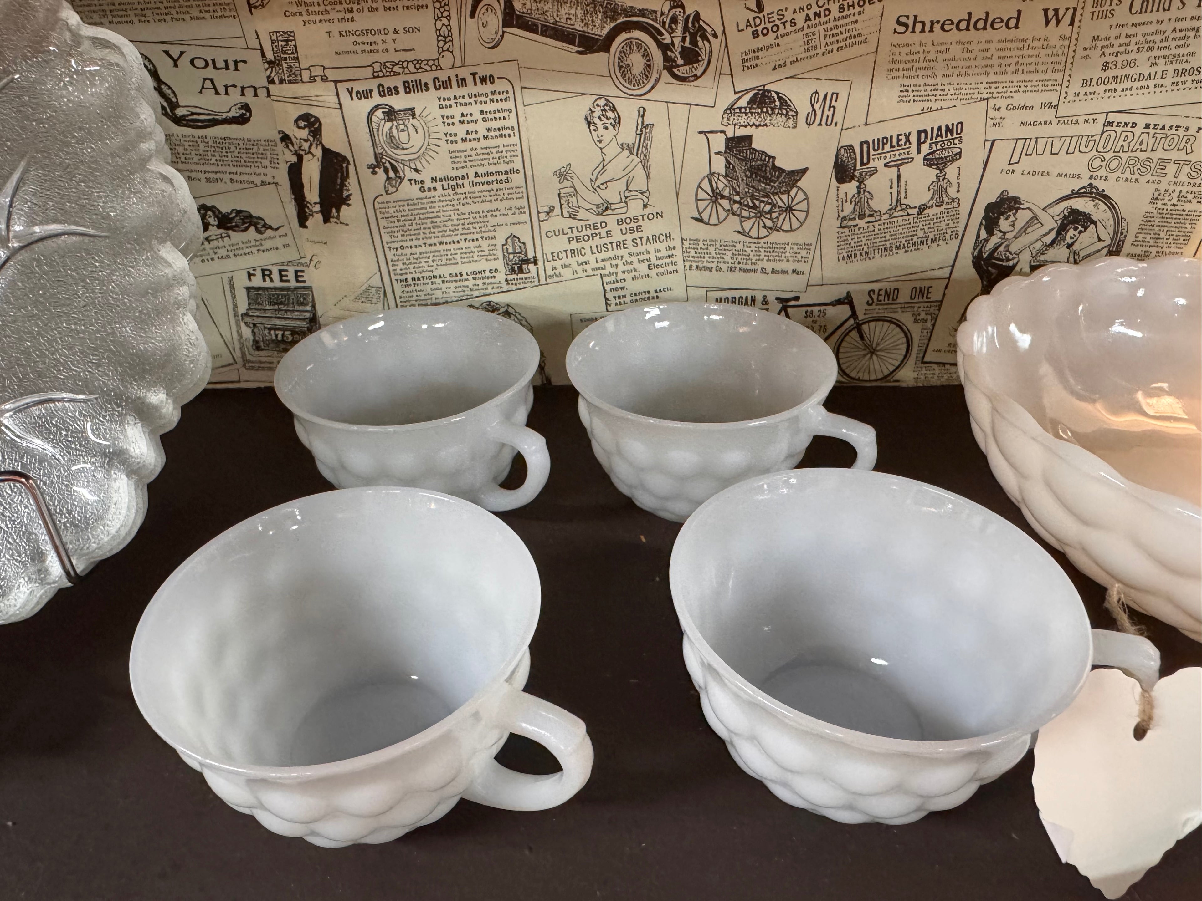 1940 Anchor Hocking Bubble Milk Glass Cups (4)