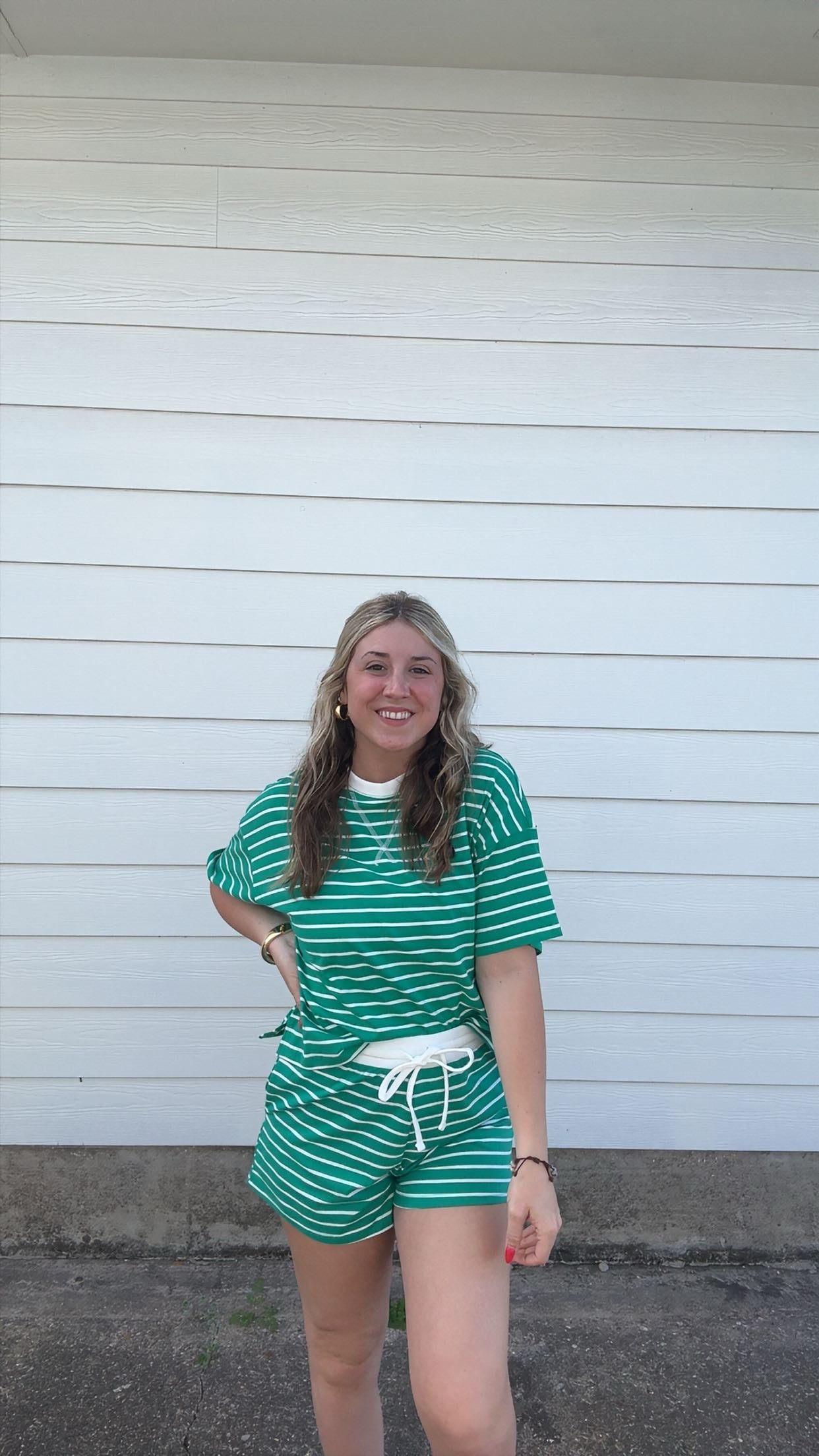 Striped Round Neck Short Set