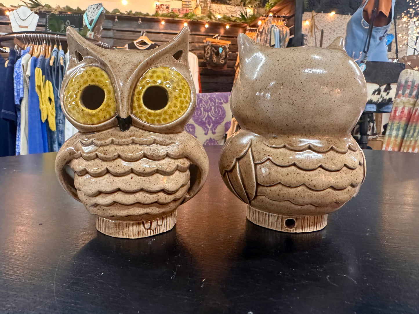 Hand-painted 70s Owl Tealight Holder/Luminary