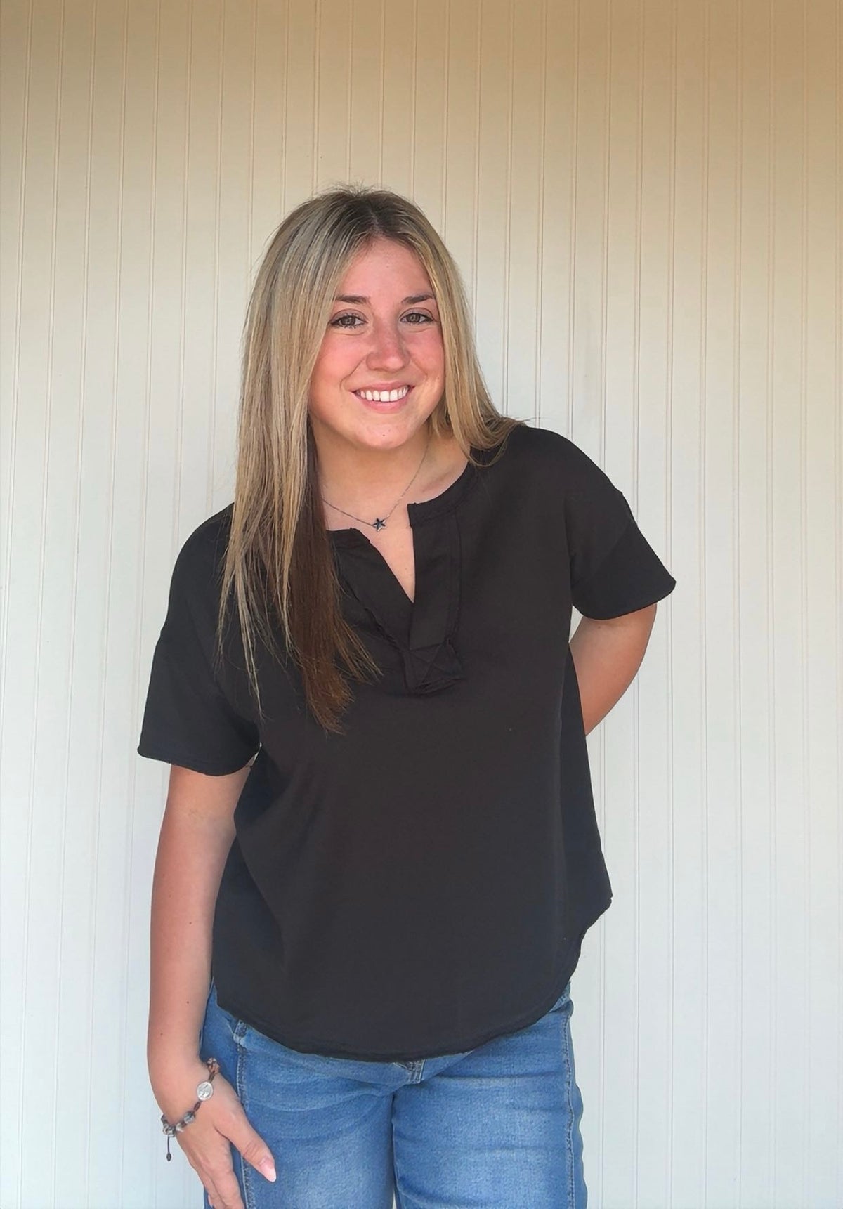 French Terr Split Neck Top