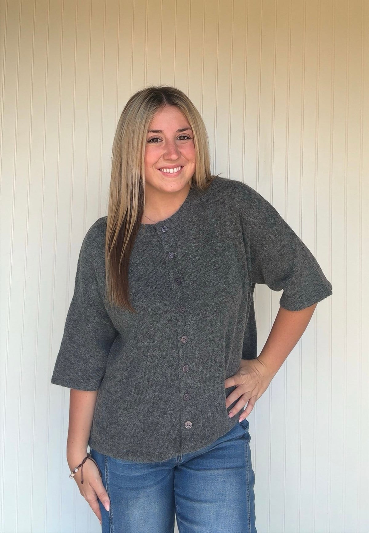 Wool Blend Half Sleeve Cardigan