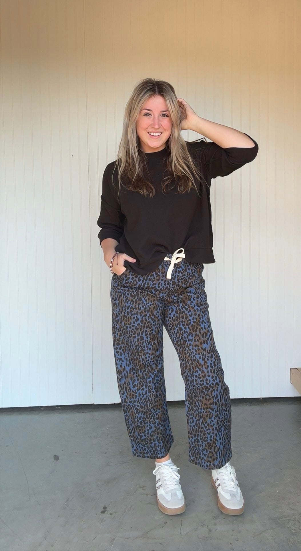 Blue Leopard Wide Leg Crop Pant