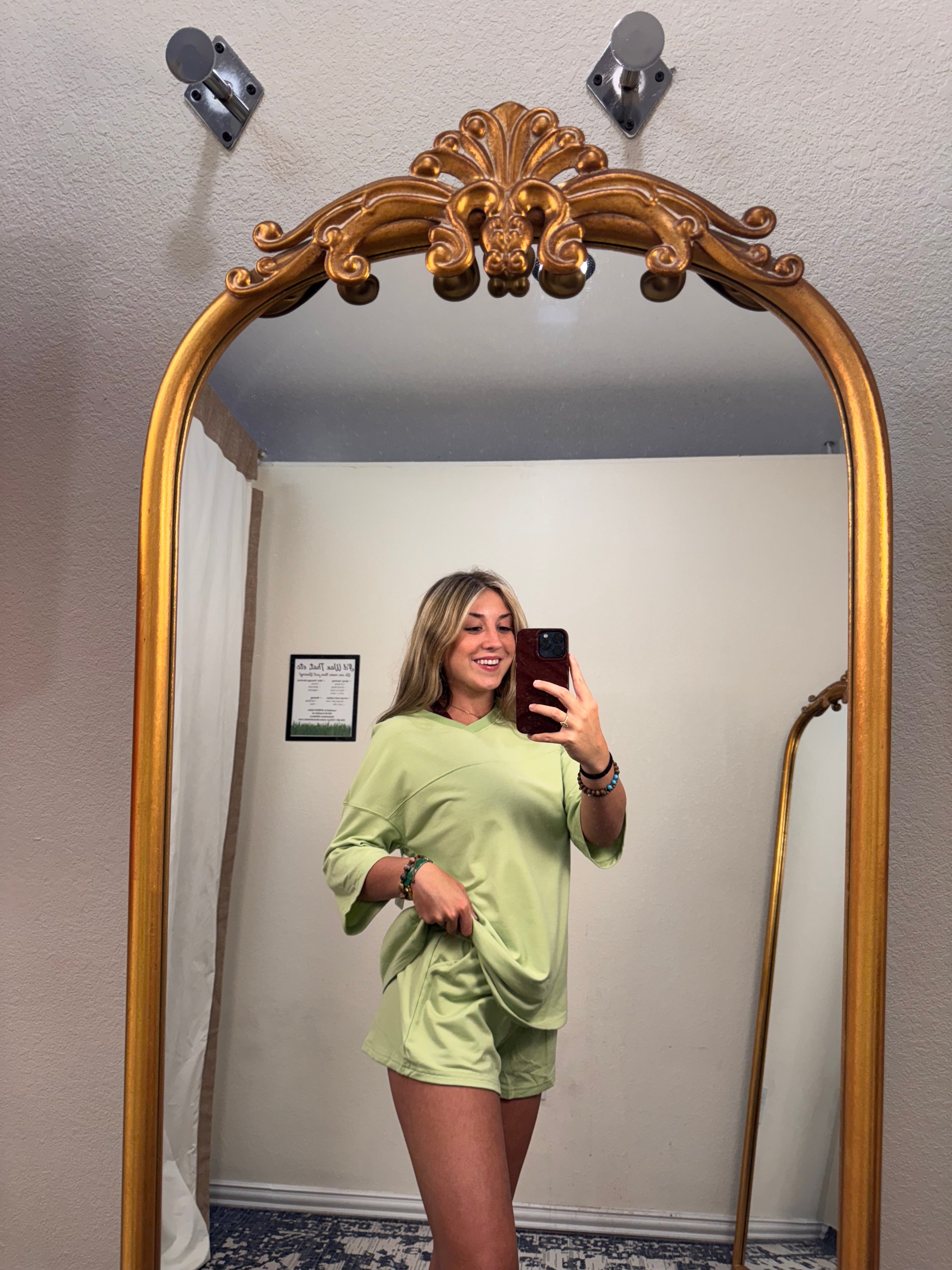 Solid Loose V neck Short set