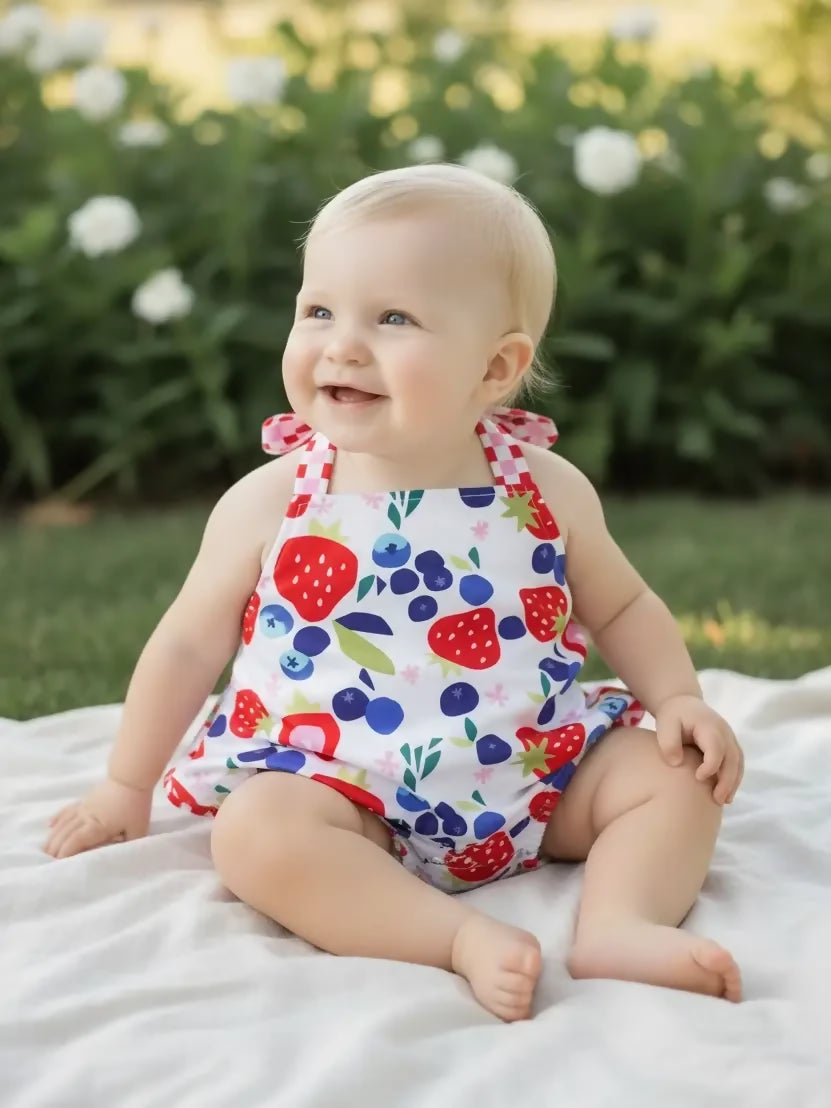 Blueberry Printed Baby Bodysuit with Ruffle
