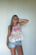 Embroidered Peplum Crochet Tank