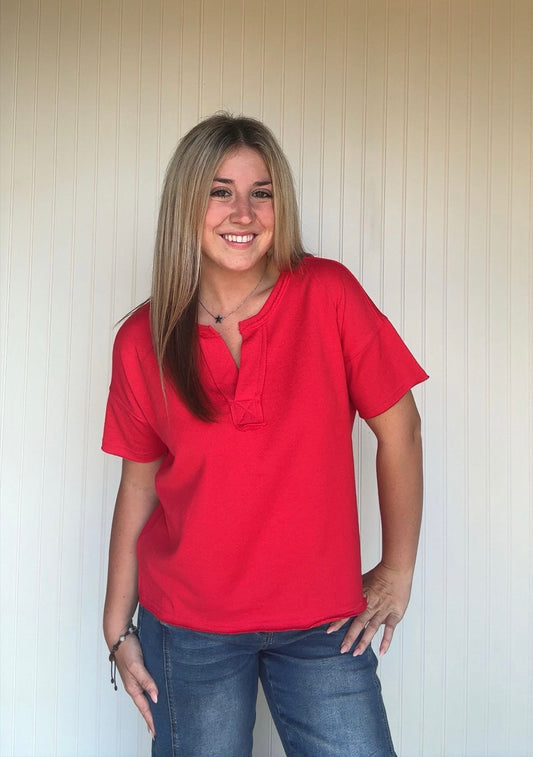 French Terr Split Neck Top