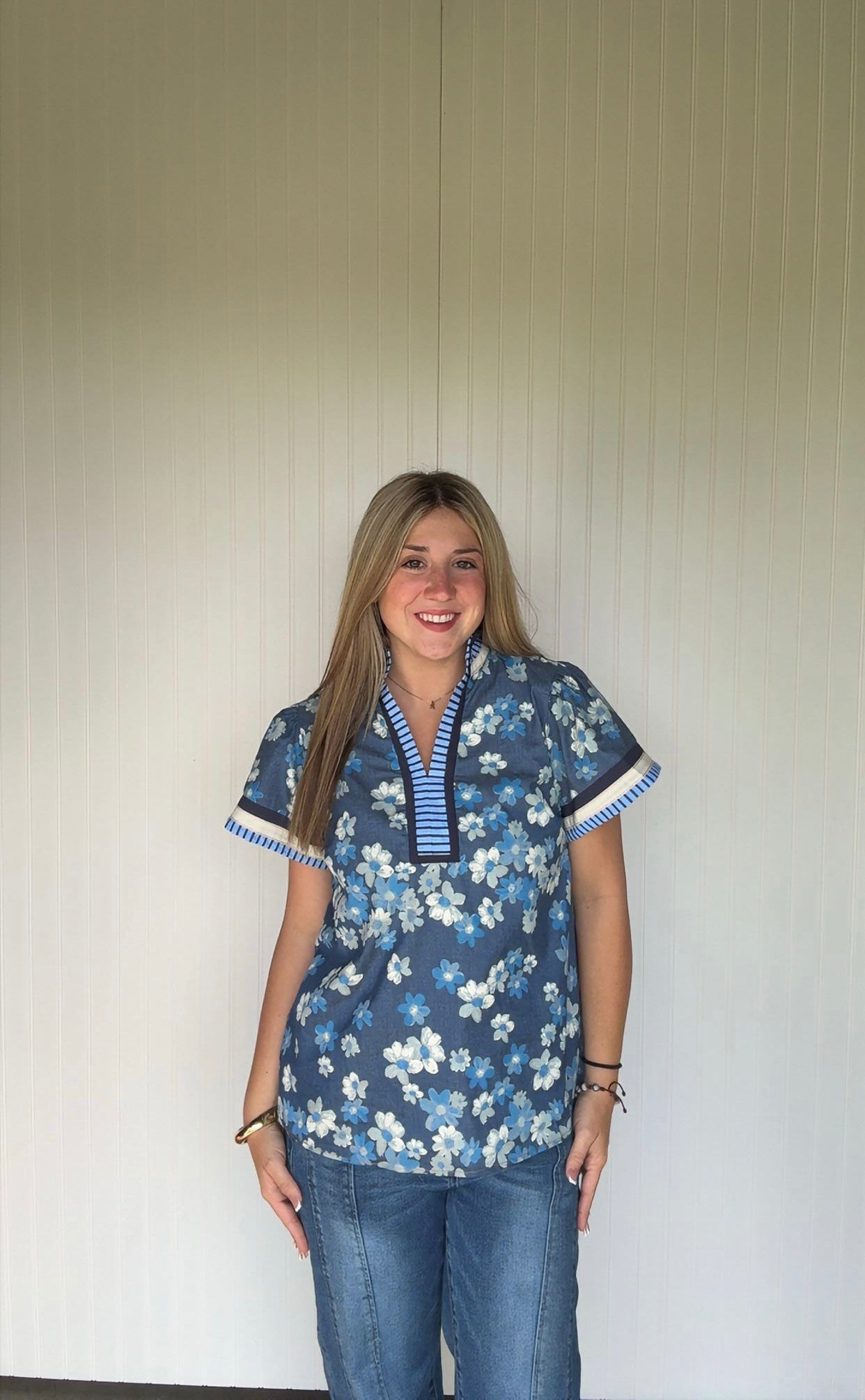 Denim Blue Floral Top