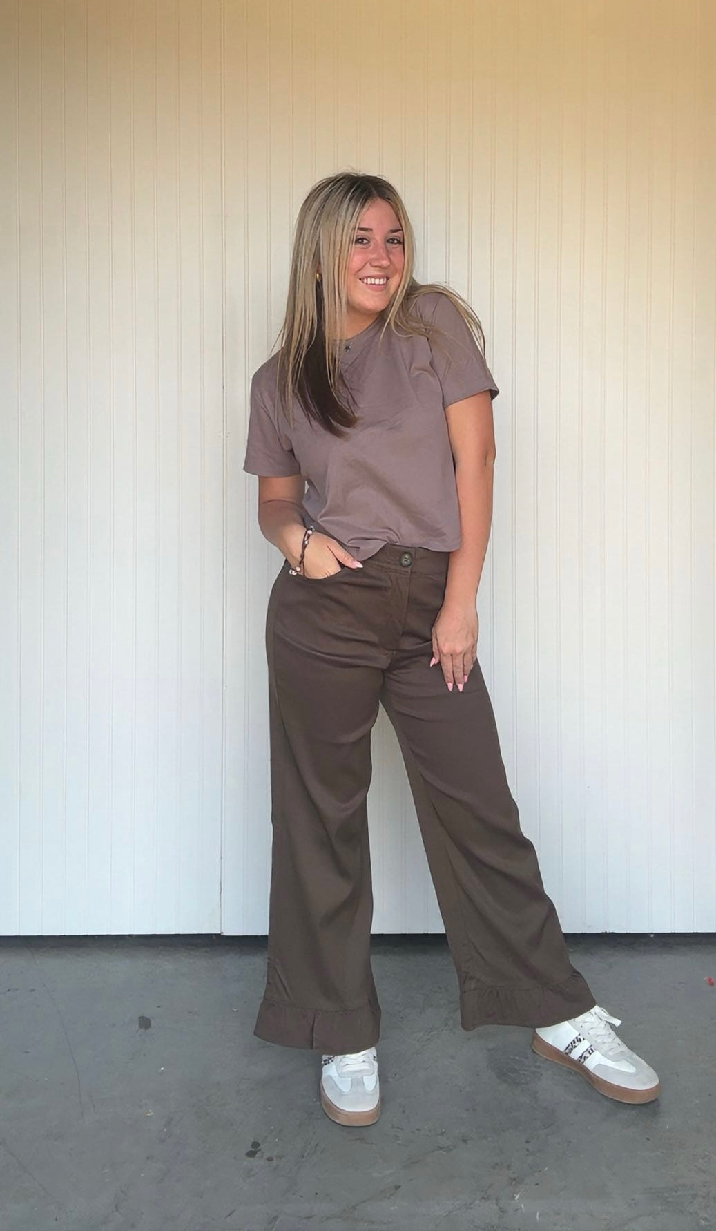 Wide Leg Pants with Ruffle Hem Detail