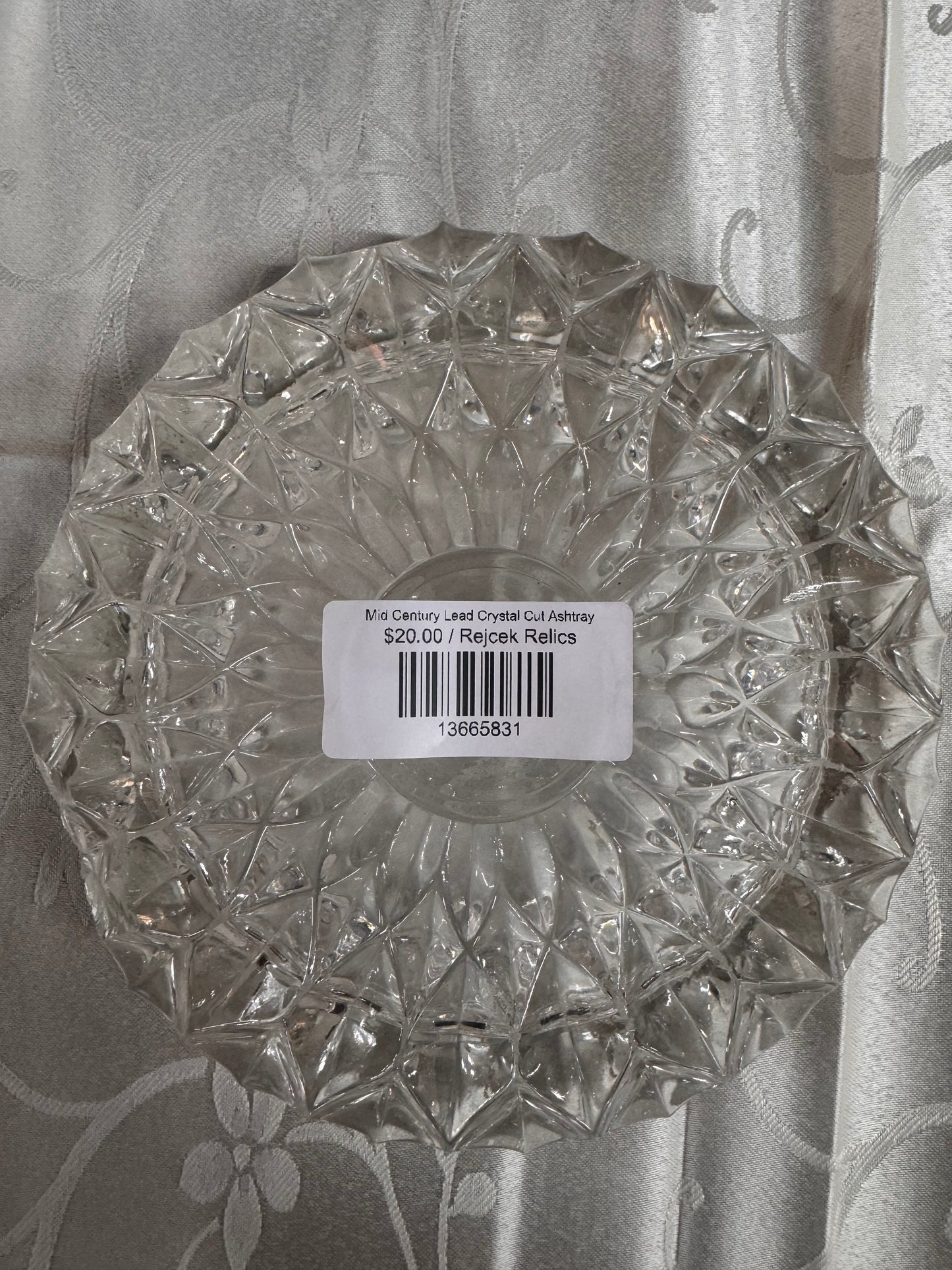 Mid Century Lead Crystal Cut Ashtray