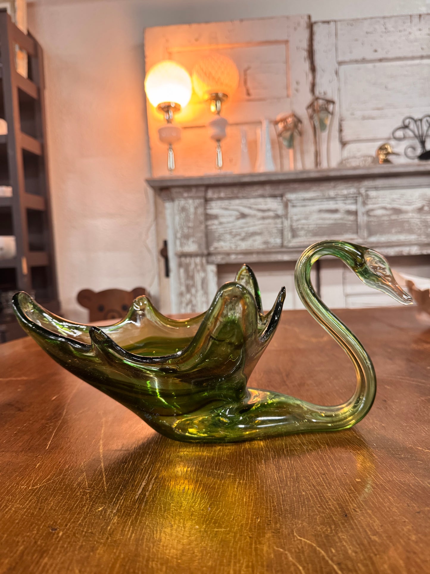 Vintage Hand Blown Glass Swan Dish