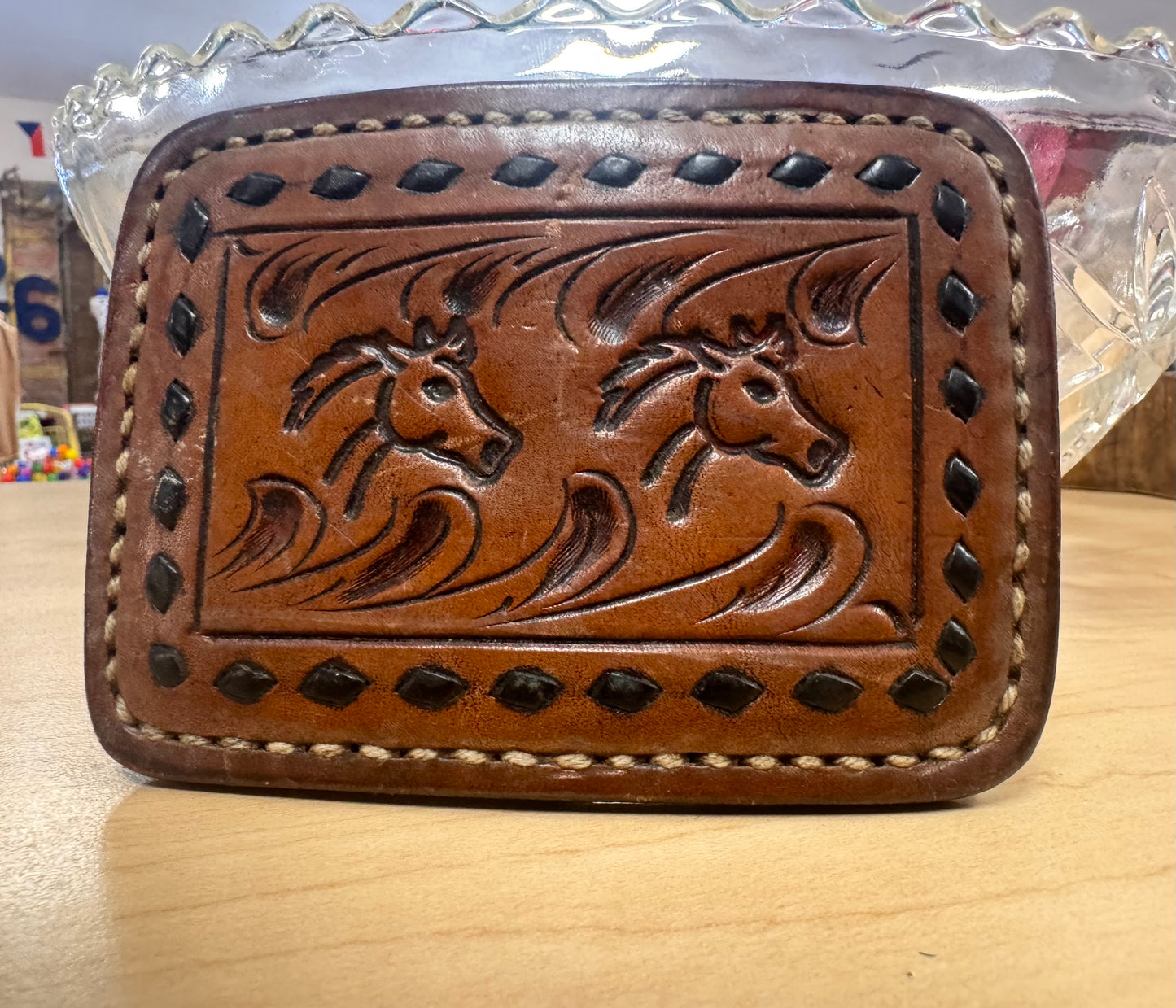 Vintage Hand-tooled Leather Belt Buckle