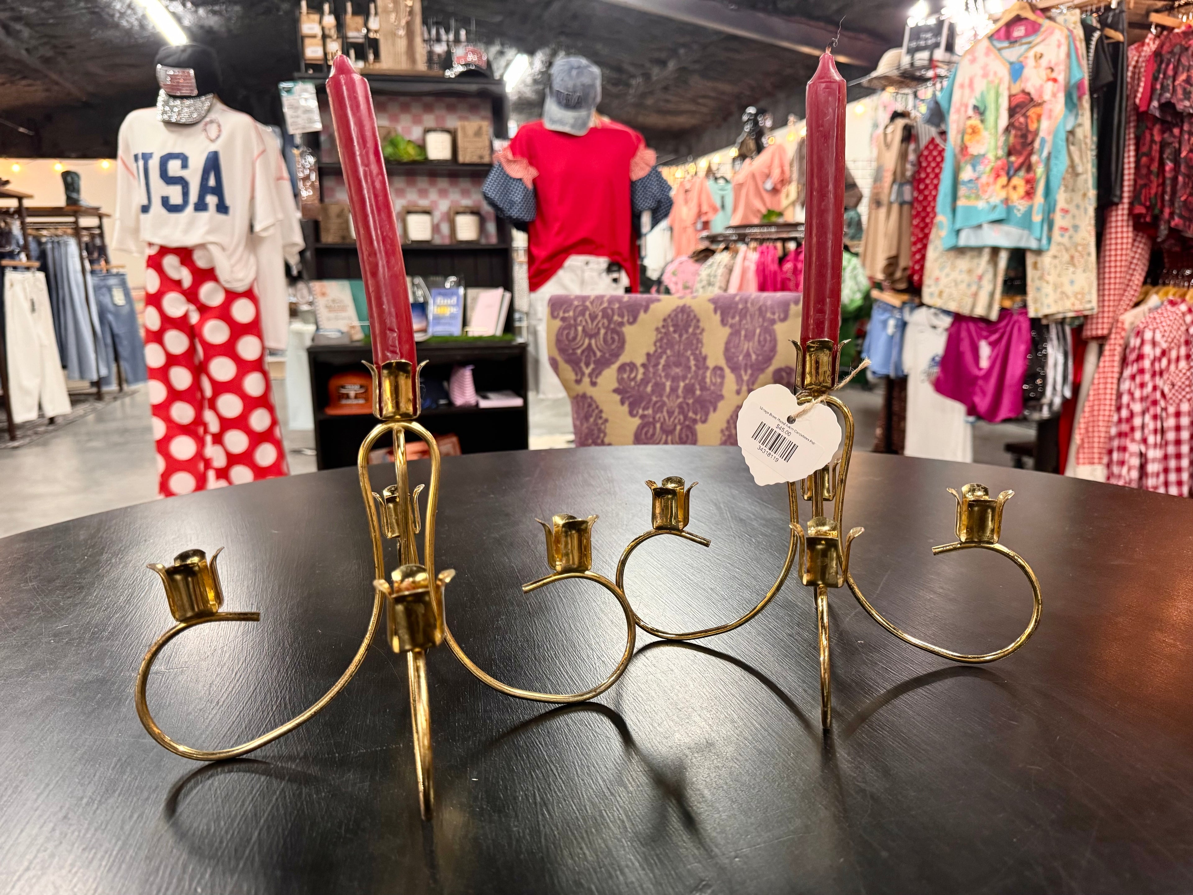 Vintage Brass Plated 4-Arm Candelabra Pair