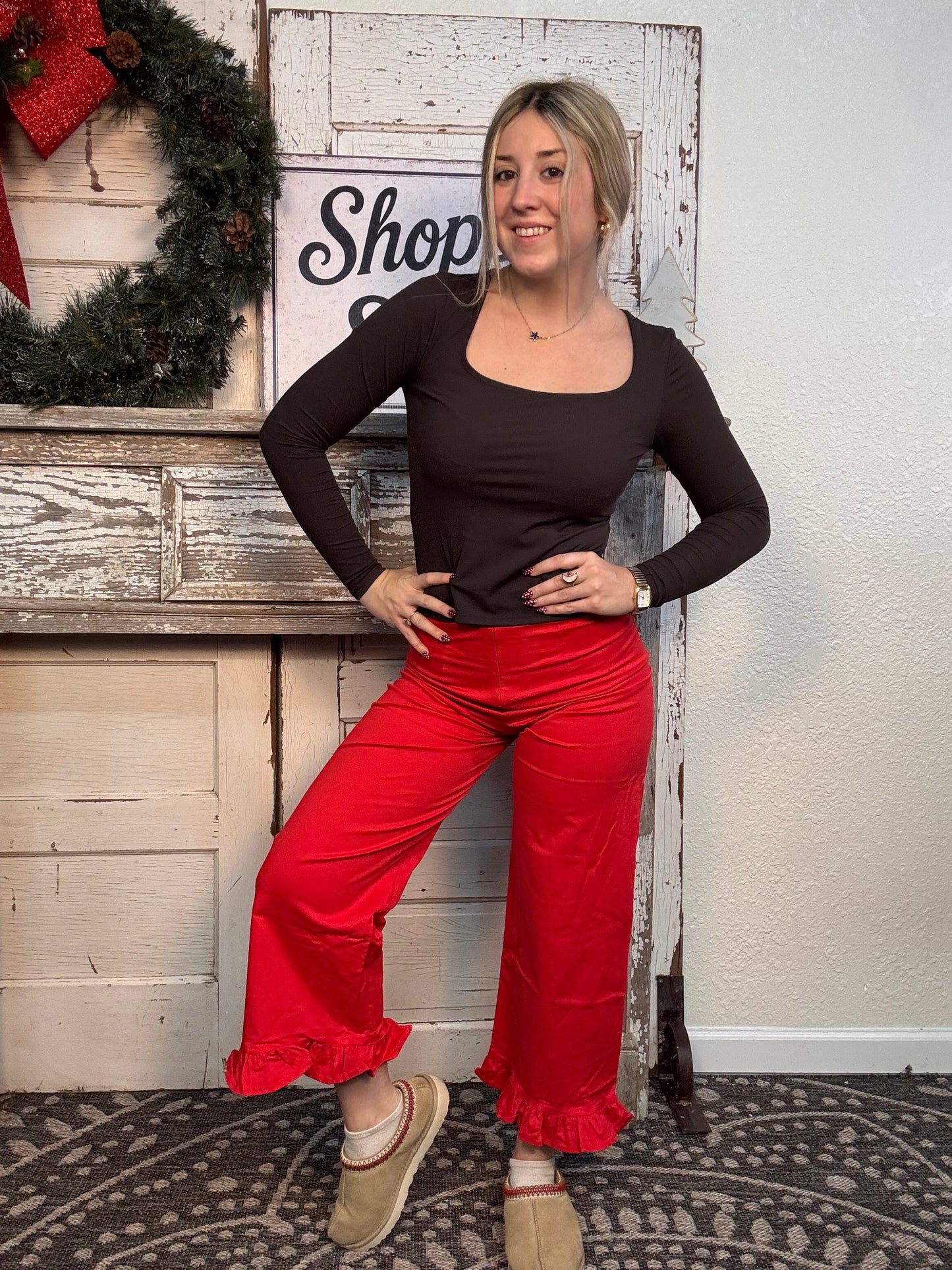 Straight Leg Ruffled Hem Pants