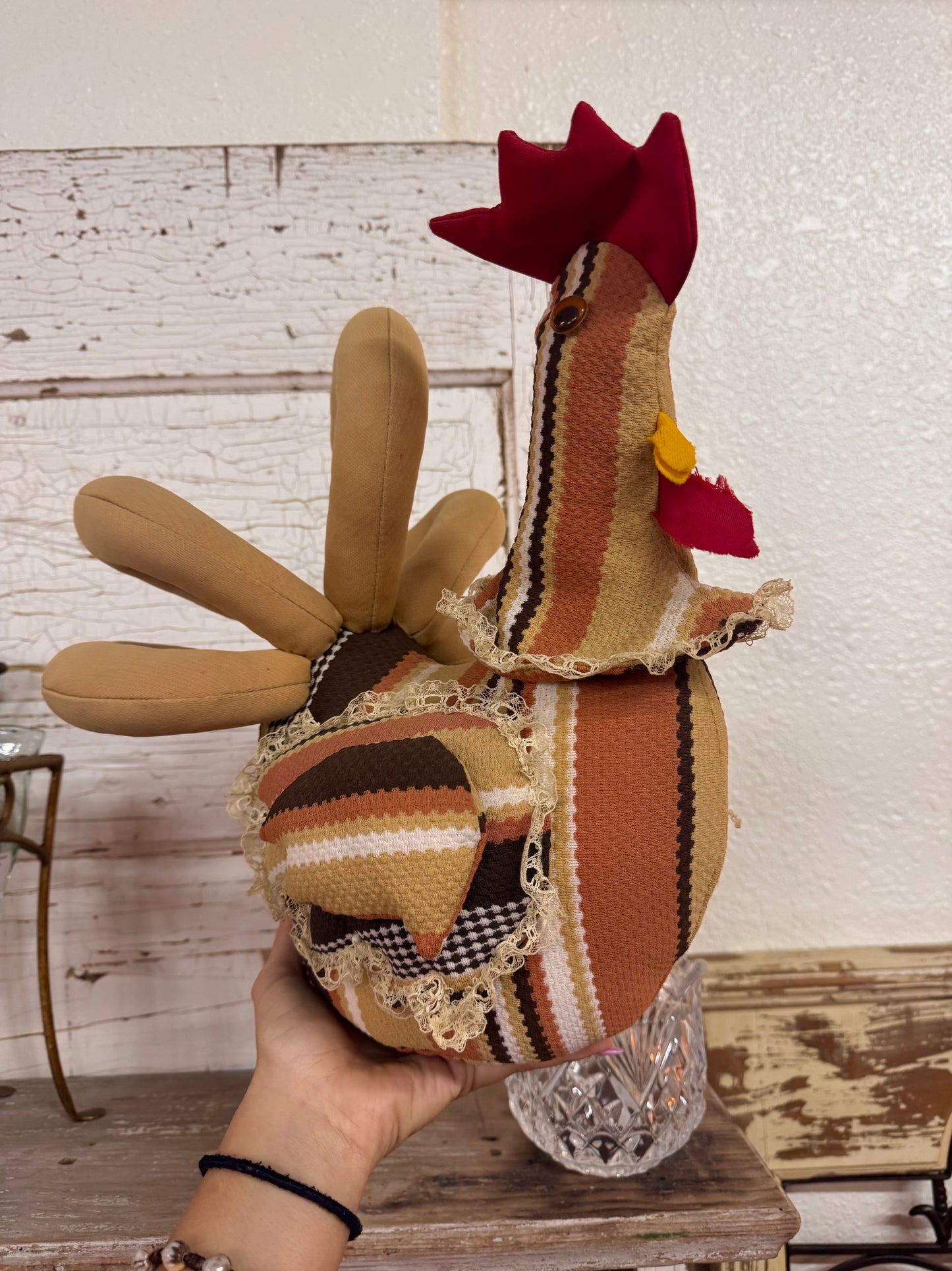 Vtg Handmade Weighted Fabric Rooster