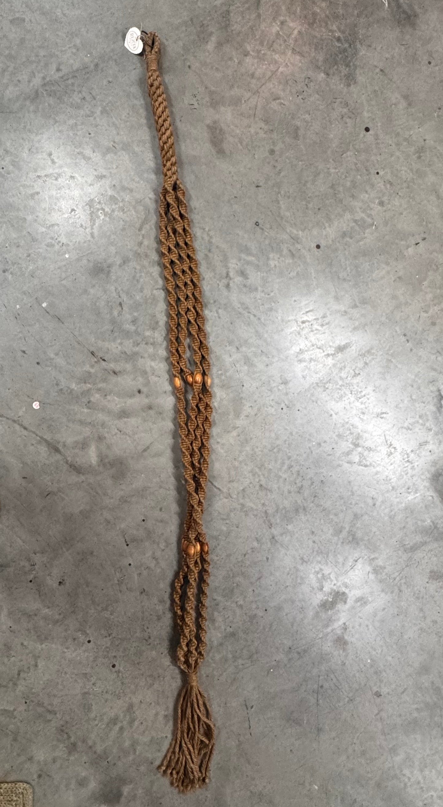 70s Jute Plant Hanger w/ Wooden Accents