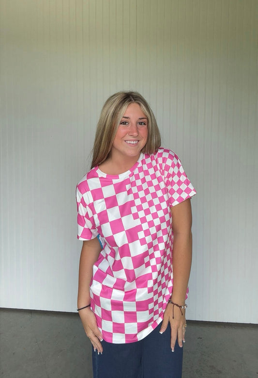 614 b pink checker top