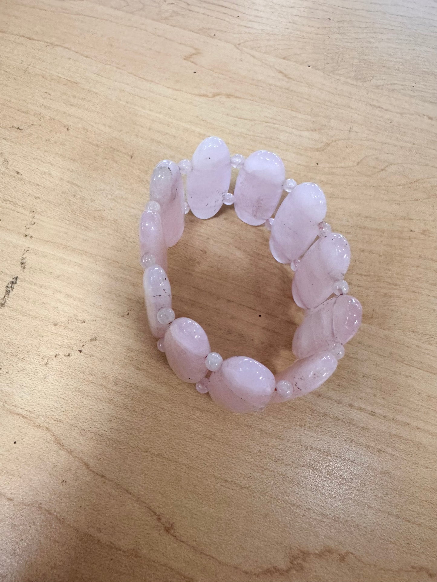 Vtg Polished Rose Quartz Cuff Bracelet