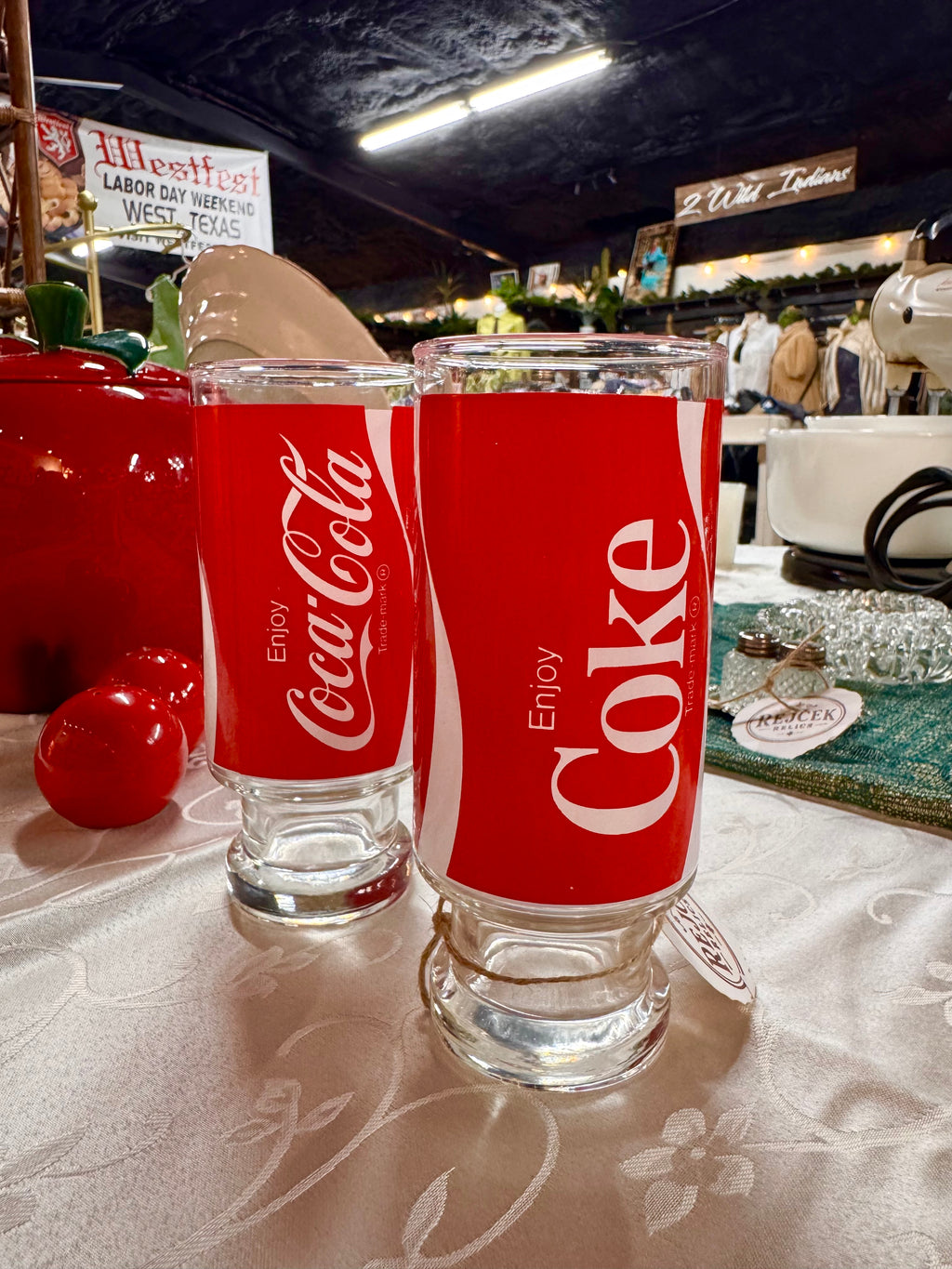 1970s Coca Cola Pedestal Glass Pair