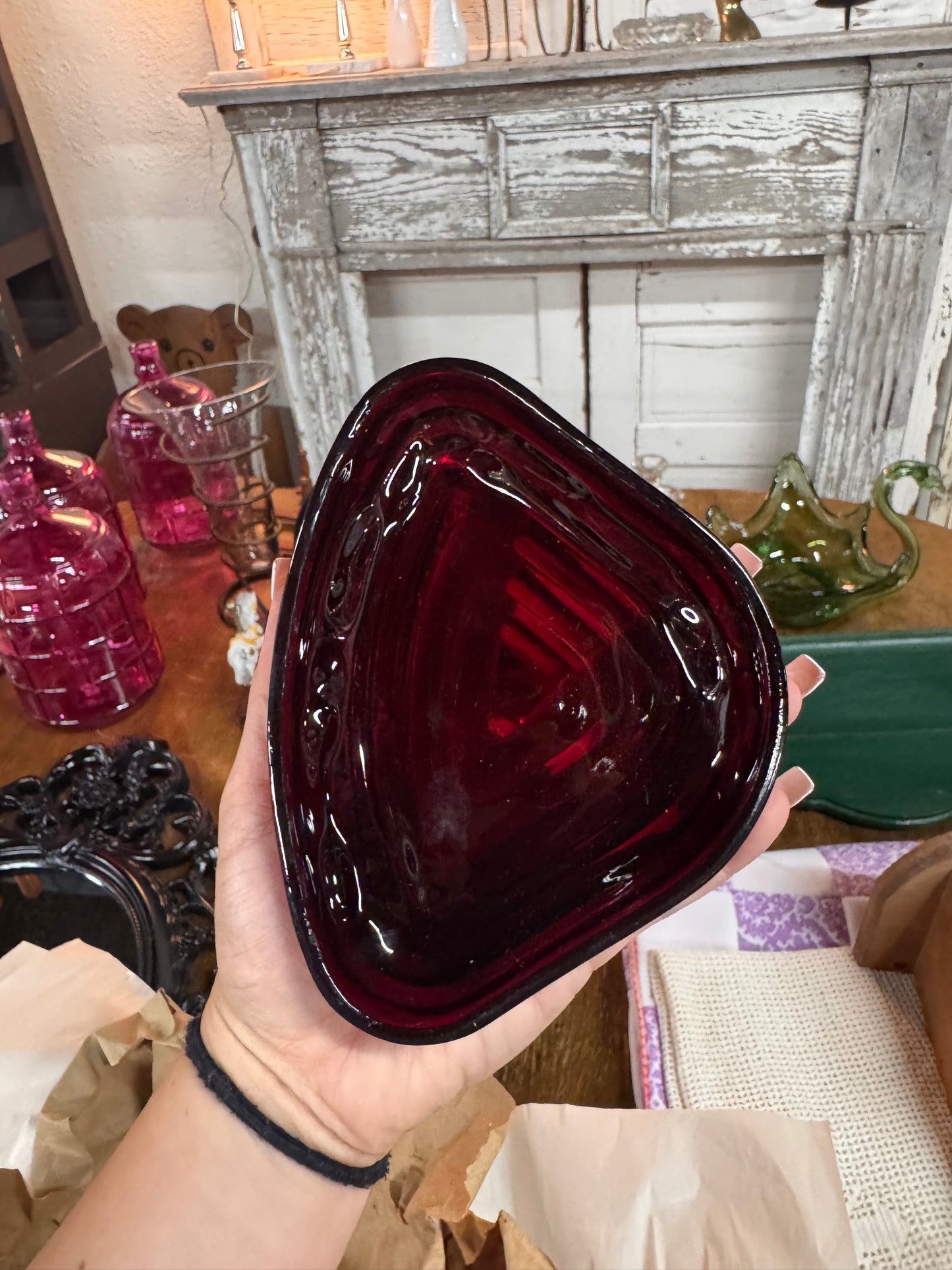 Vintage Anchor Hocking Ruby Ribbed Relish Dish