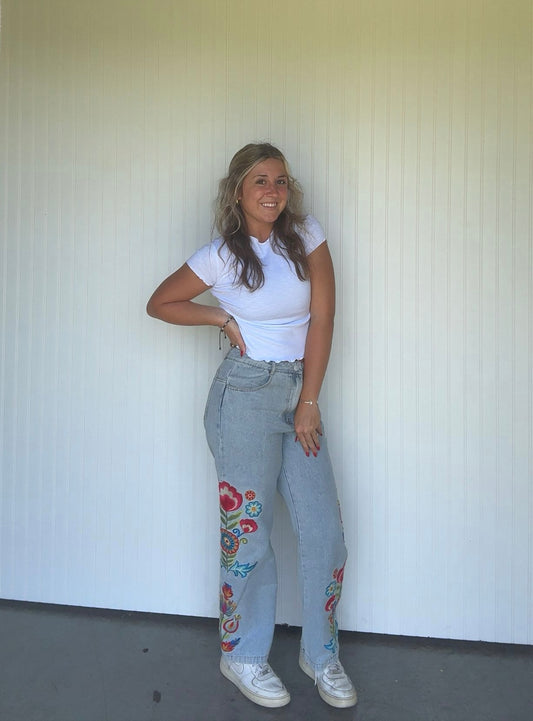 Embroidered Wahed Denim Pants