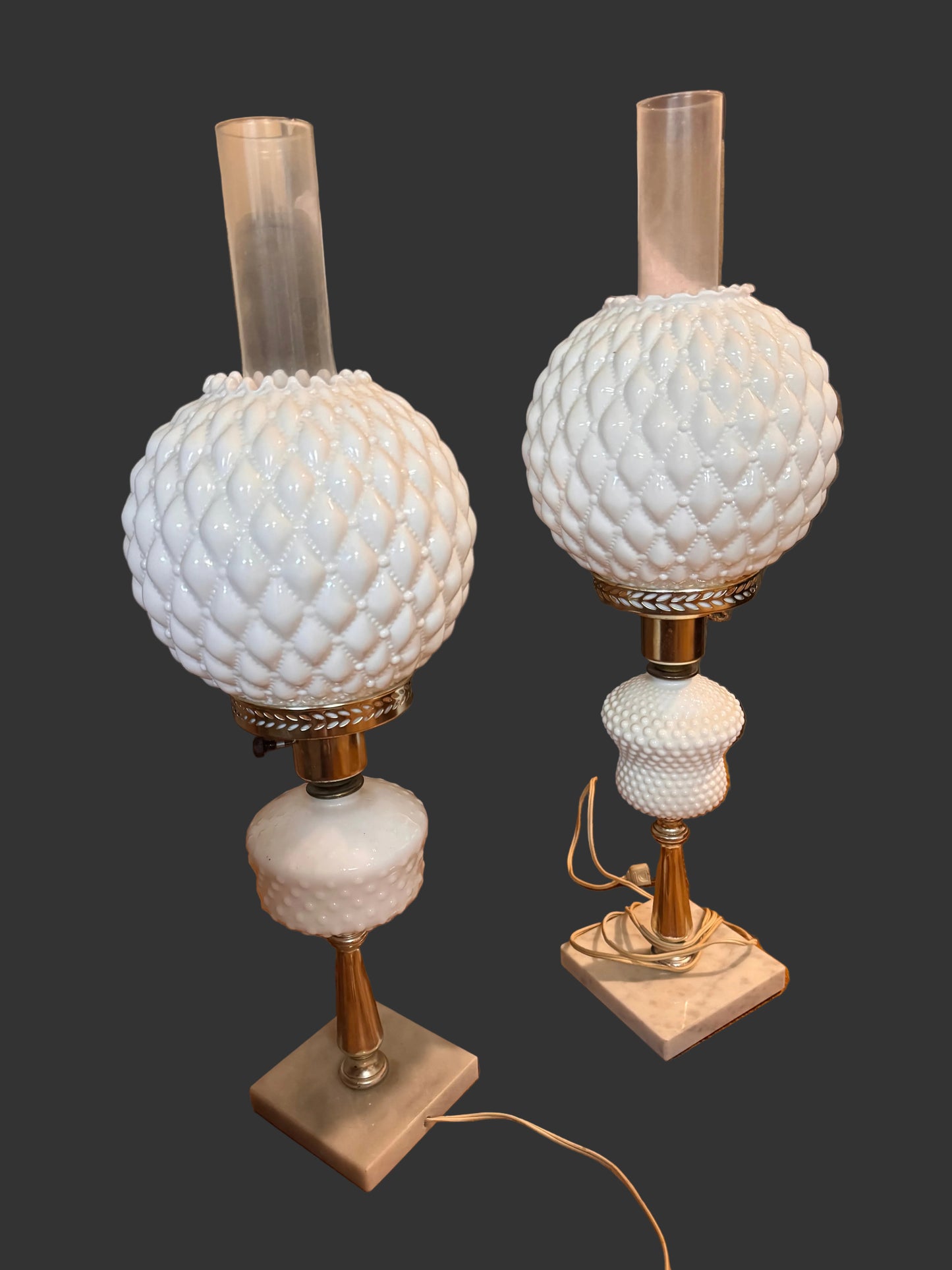 Antique Brass Milk Glass Lamps