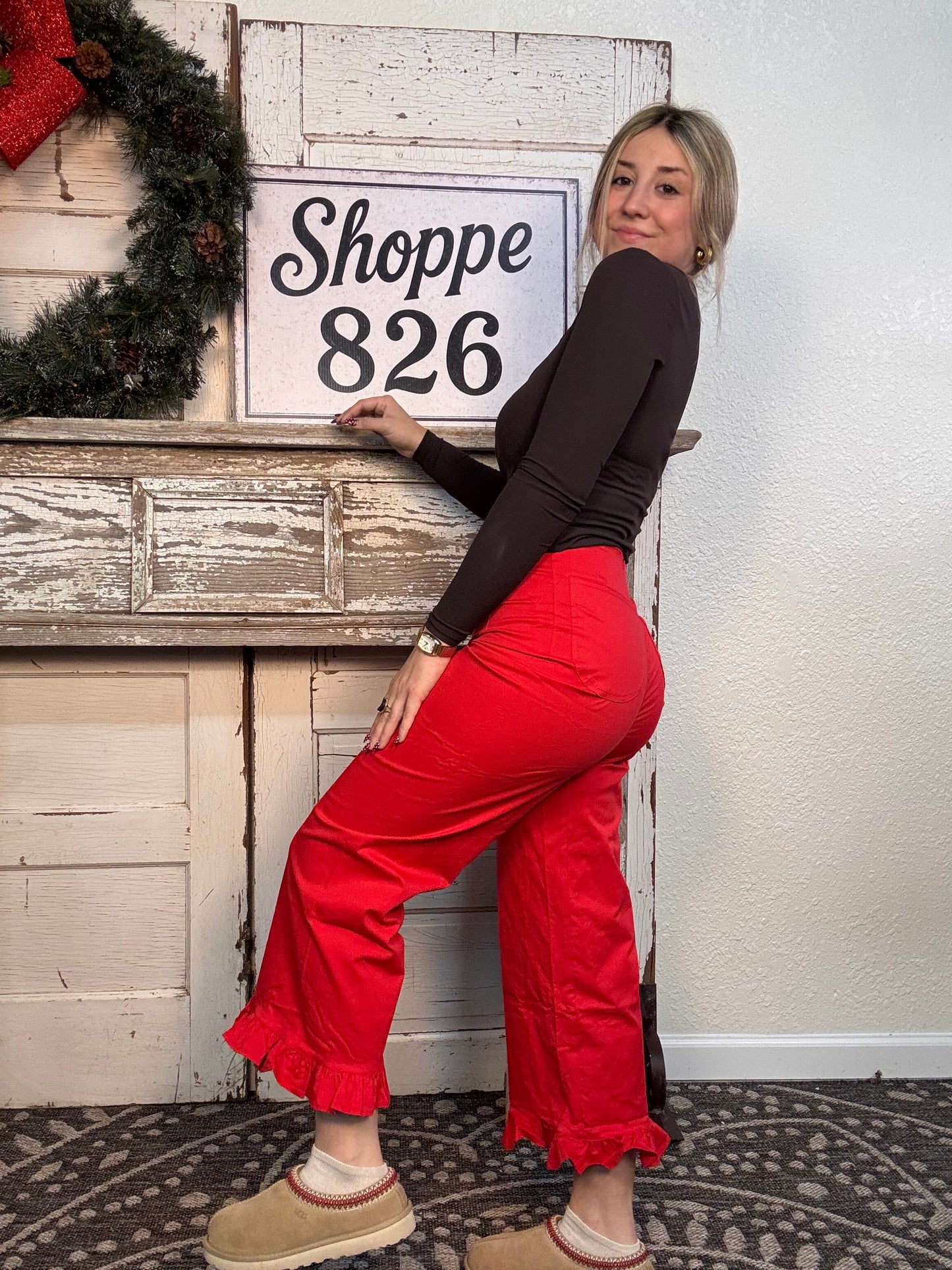 Straight Leg Ruffled Hem Pants