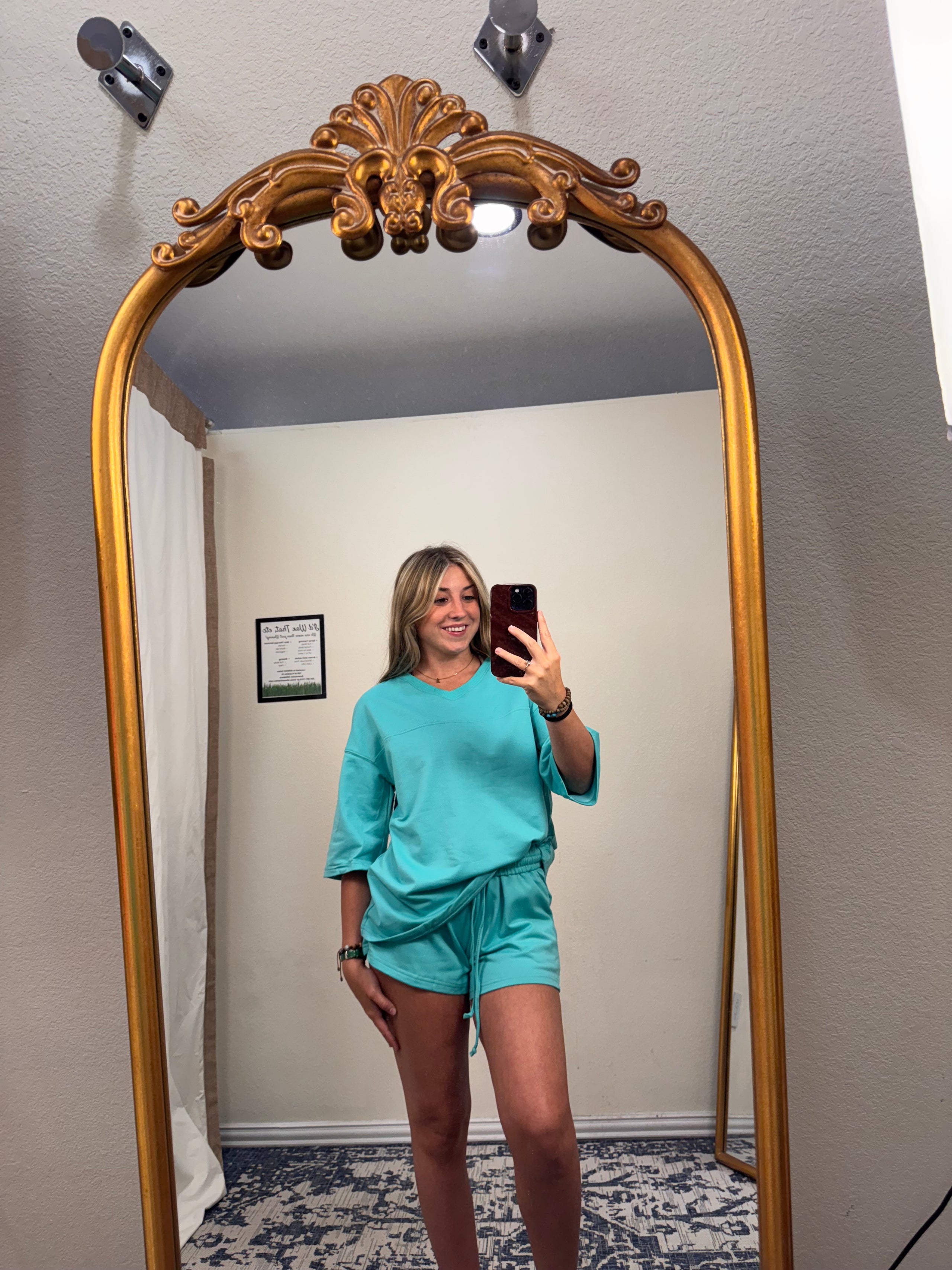 Solid Loose V neck Short set