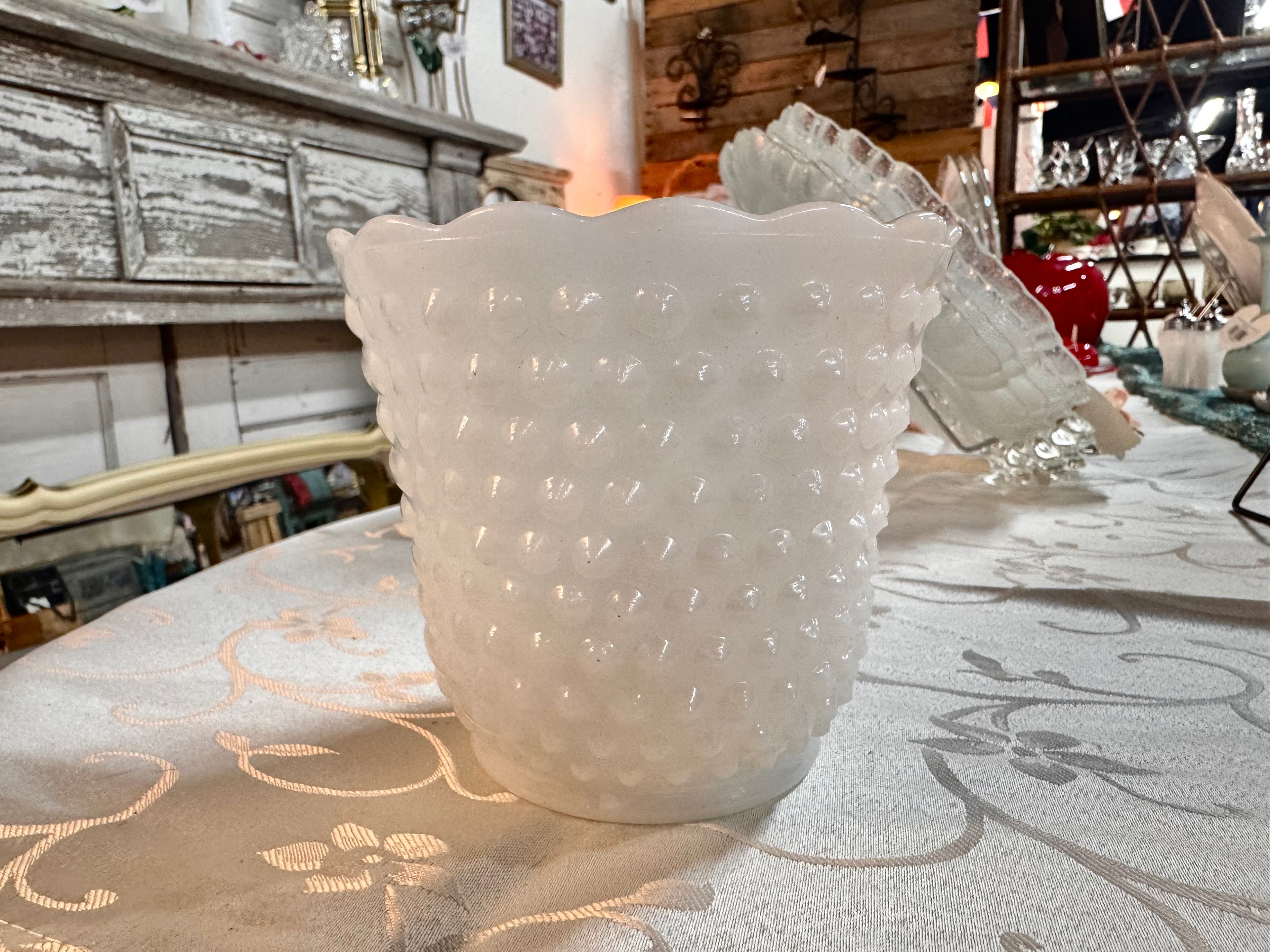 Fire King Milk Glass Hobnail Planter