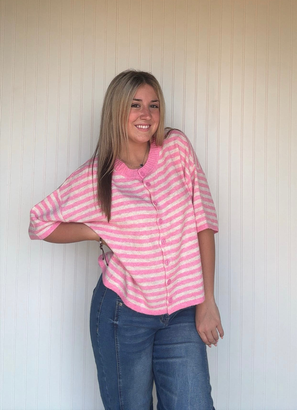 Wool Blend Half Sleeve Cardigan
