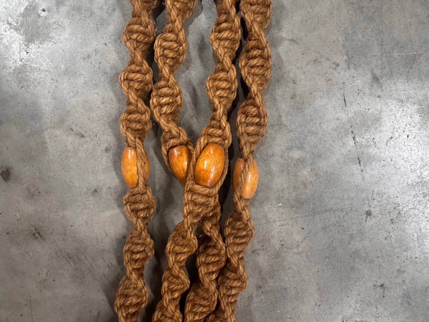 70s Jute Plant Hanger w/ Wooden Accents