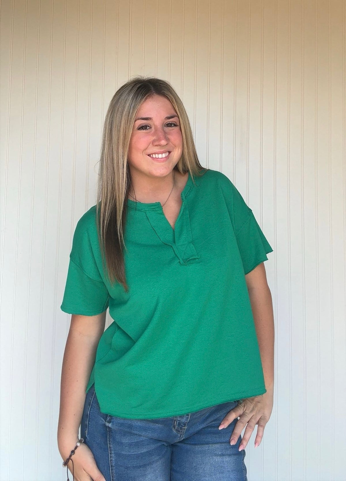 French Terr Split Neck Top