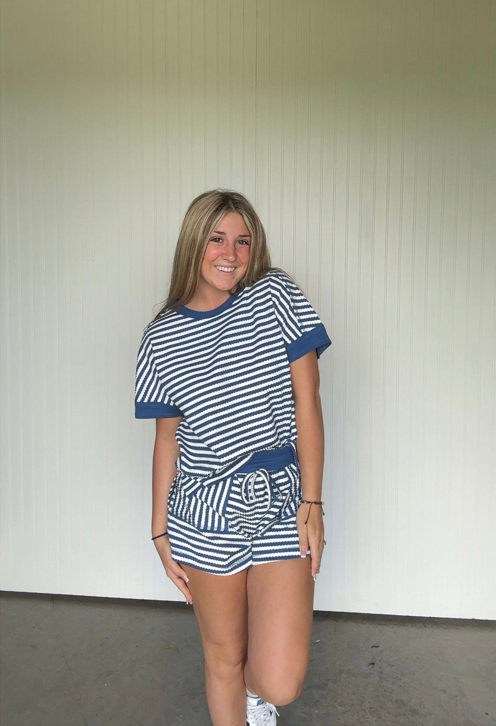 Striped and Textured Short Set