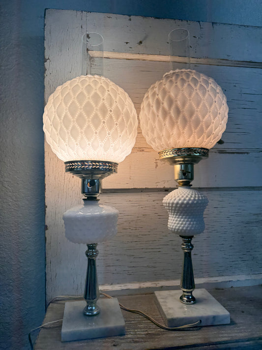 Antique Brass Milk Glass Lamps