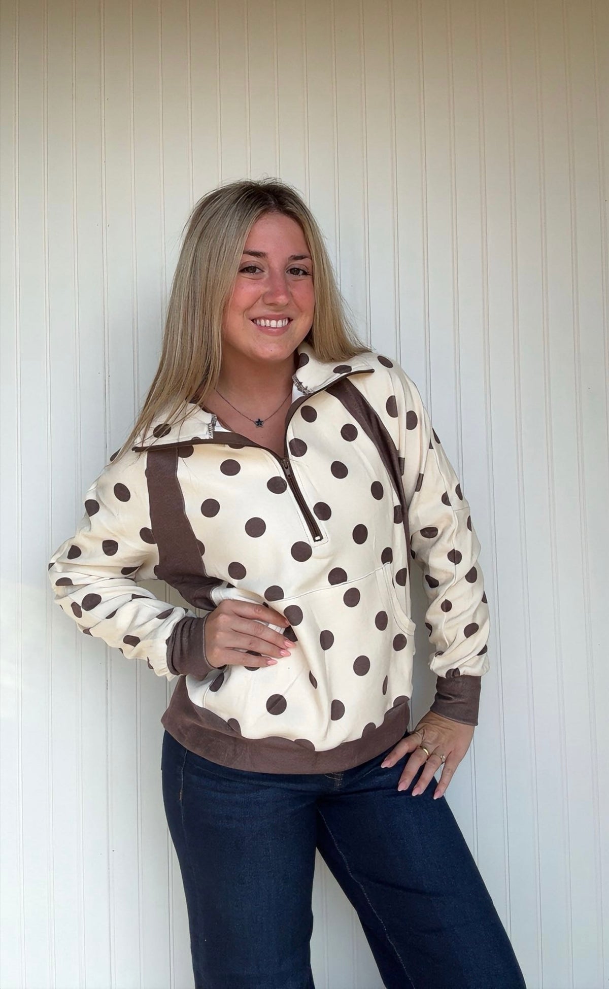740 b cocoa dot pullover