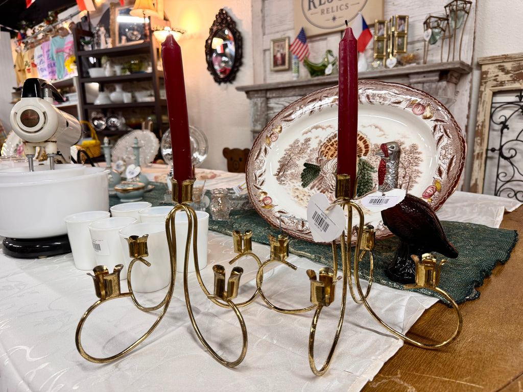 Vintage Brass Plated 4-Arm Candelabra Pair