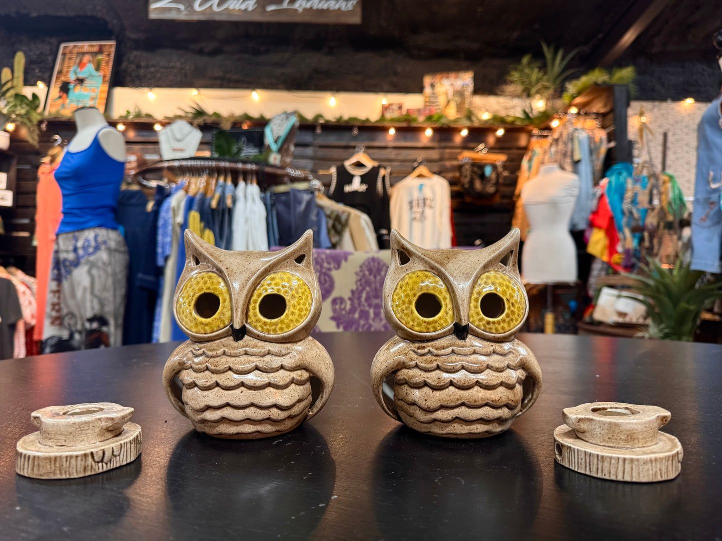 Hand-painted 70s Owl Tealight Holder/Luminary