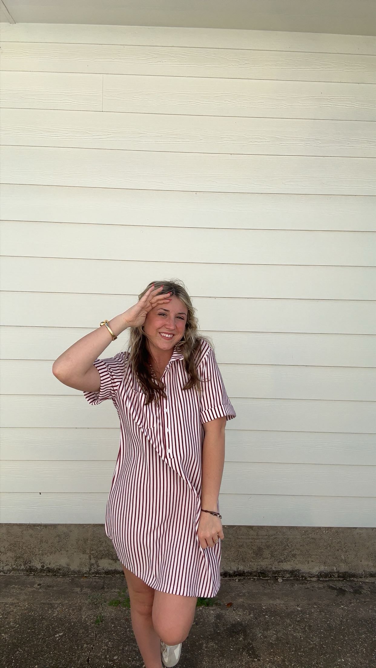 Stripe Collar Half Button Dress