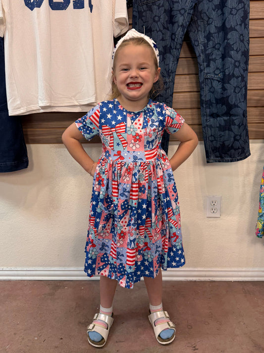 Patriotic Patchwork Pocket Twirl Dress