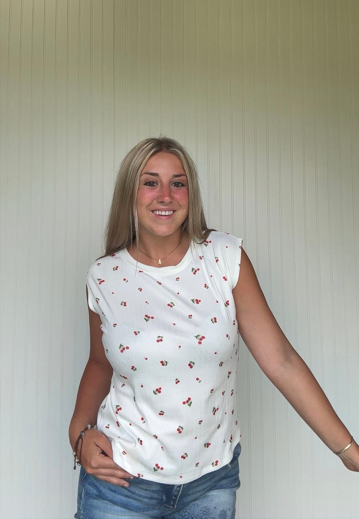 Cherry Print Sleeveless Top
