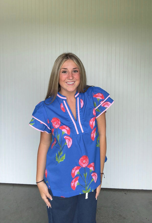 Blue Double Ruffle Sleeve