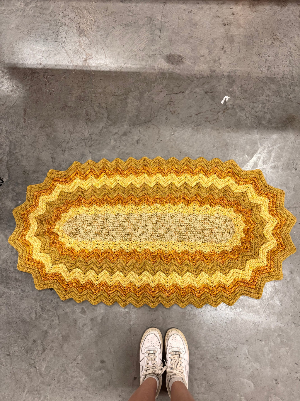 1970s Multi-Colored Hand-Crocheted Oval Rug