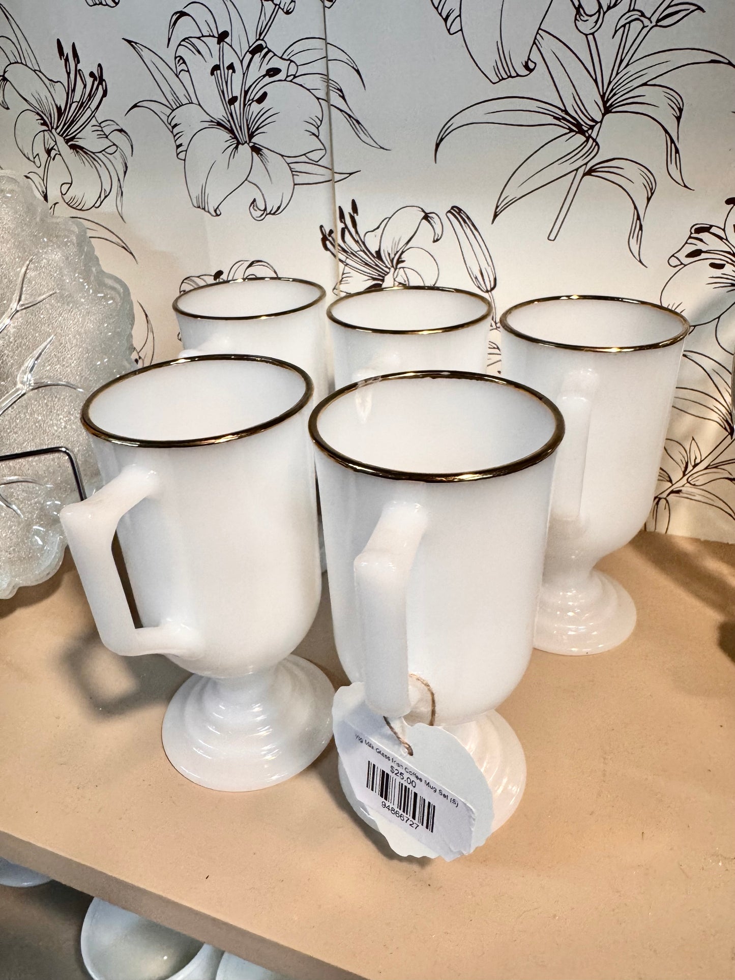Vtg Milk Glass Irish Coffee Mug Set (5)