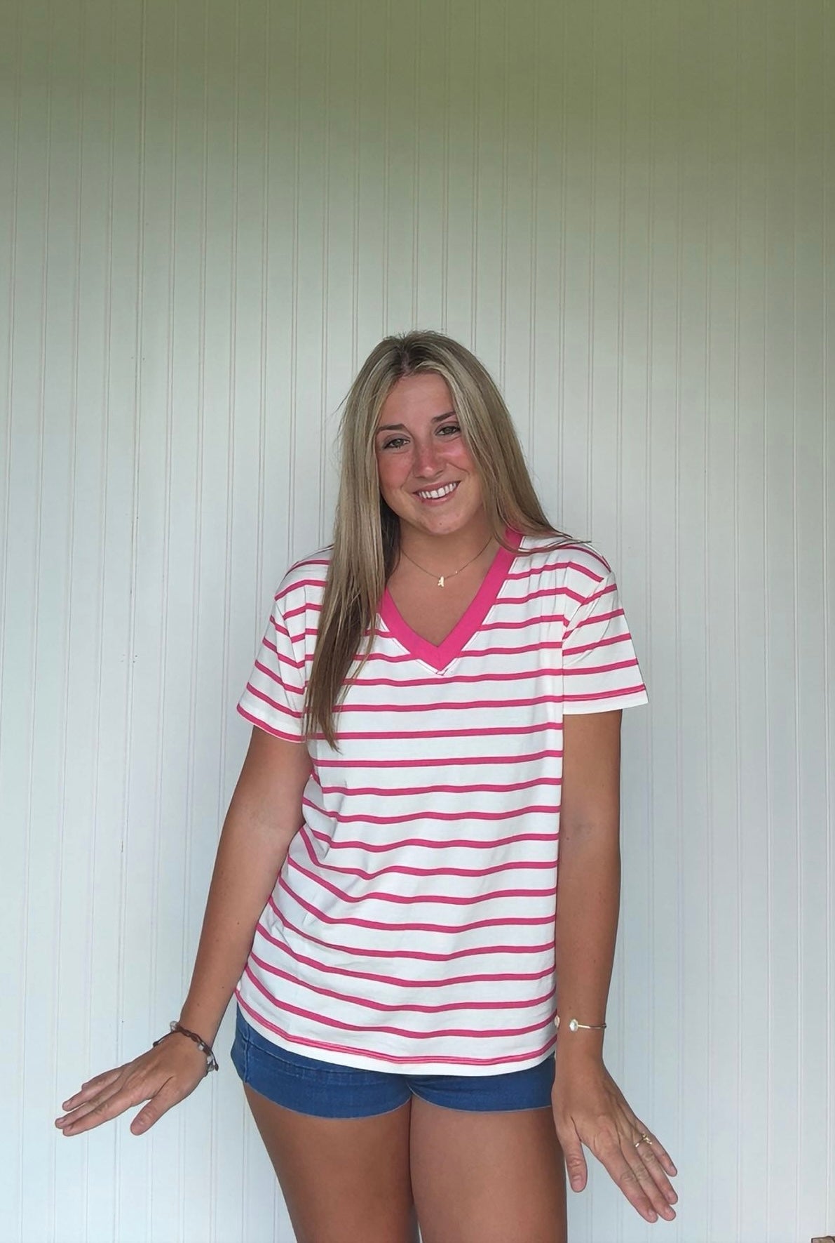 V Neck Striped Casual Tee