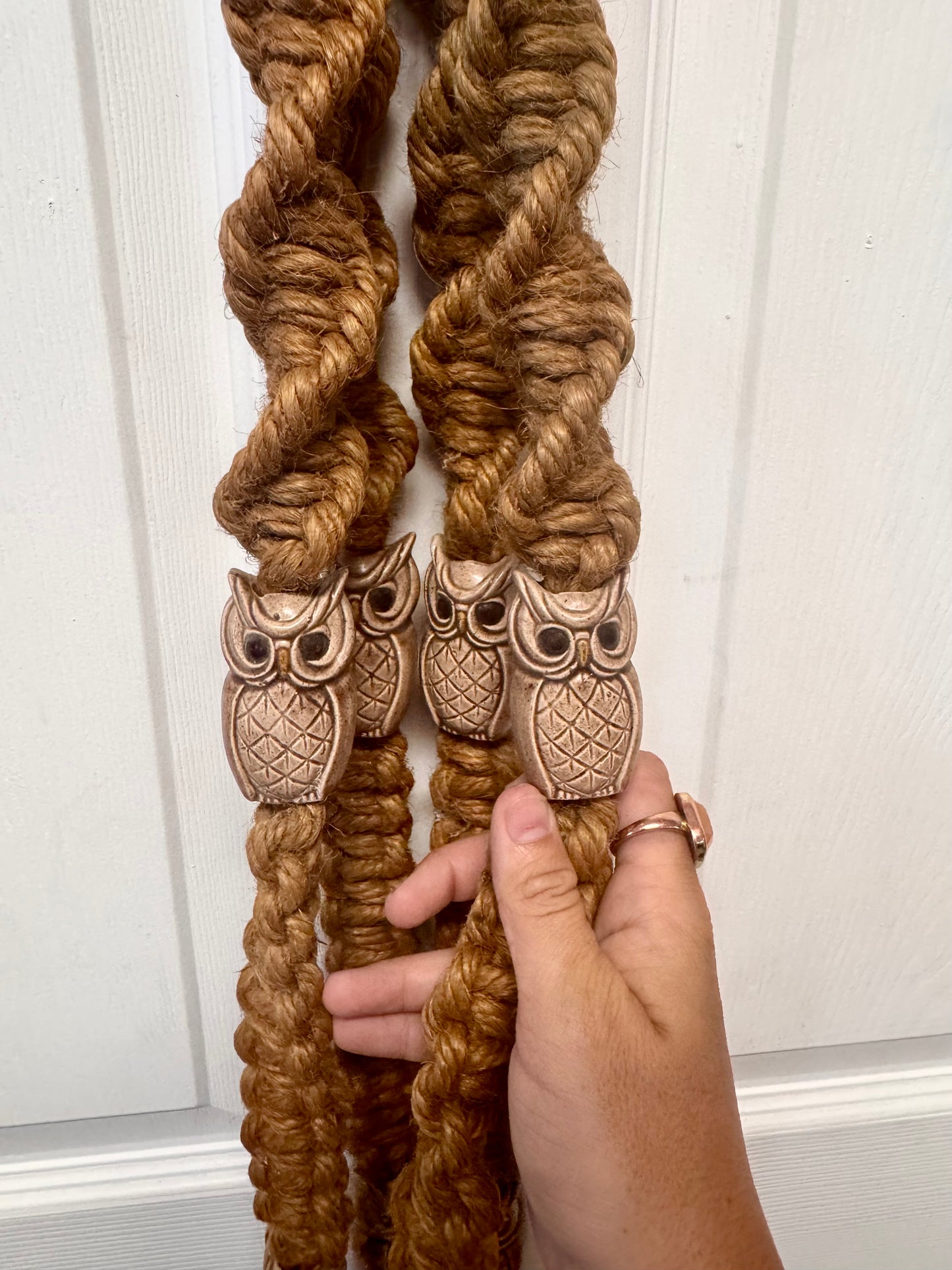 70s Heavy duty/Jute Ceramic Owl Plant Hanger