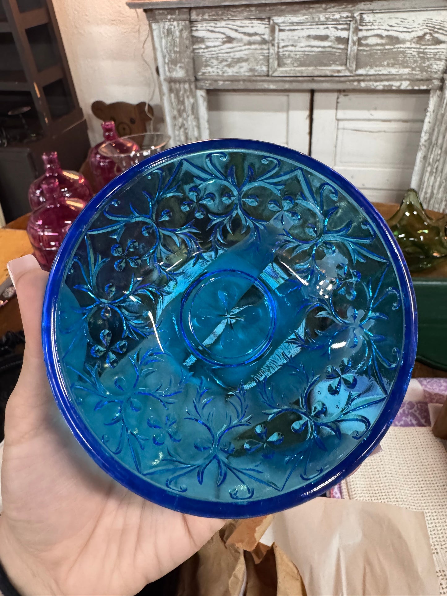 Heart & Vine Embossed Glass Trinket Bowl