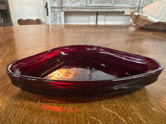 Vintage Anchor Hocking Ruby Ribbed Relish Dish